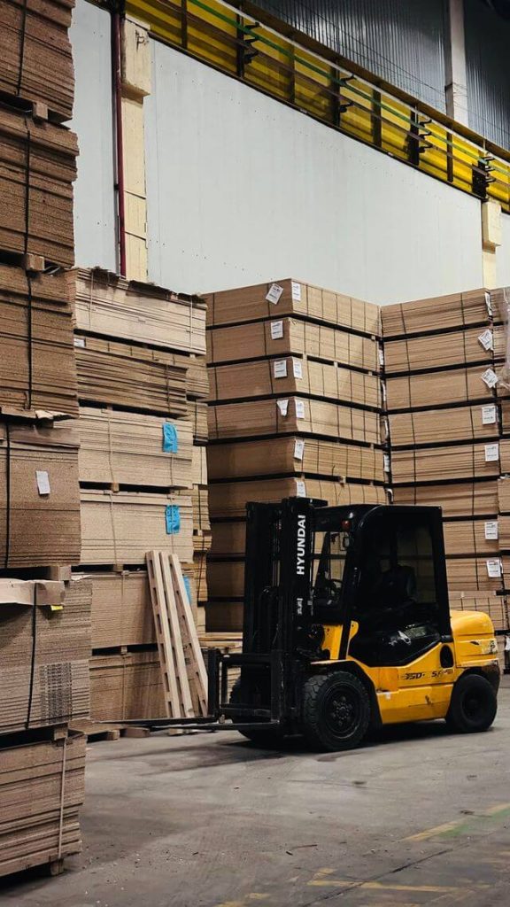 pallets and clean forklift